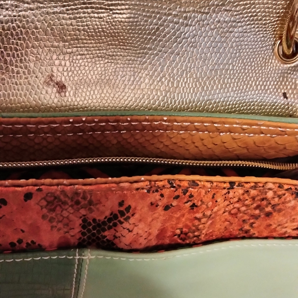 Nicole Lee Mallory Two-Tone Leather Satchel- Tan and Mint - Picture 7 of 8
